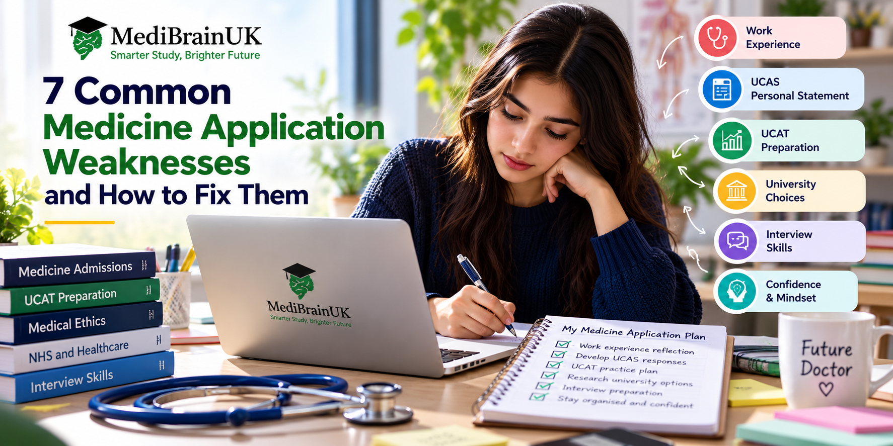 Medicine applicant making a preparation plan covering work experience, UCAS, UCAT, university choices and interview skills